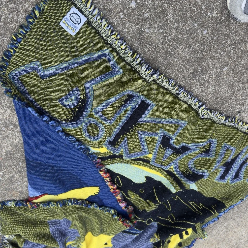 Vintage 90s Nintendo Pokemon Pikachu Throw Blanket Tapestry Woven Blue OS
